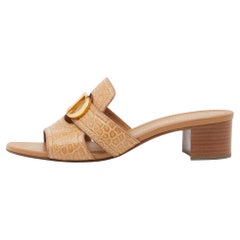 Dior Croc Embossed Leather CD Logo Montaigne Block Heel Slide Sandals Size 39