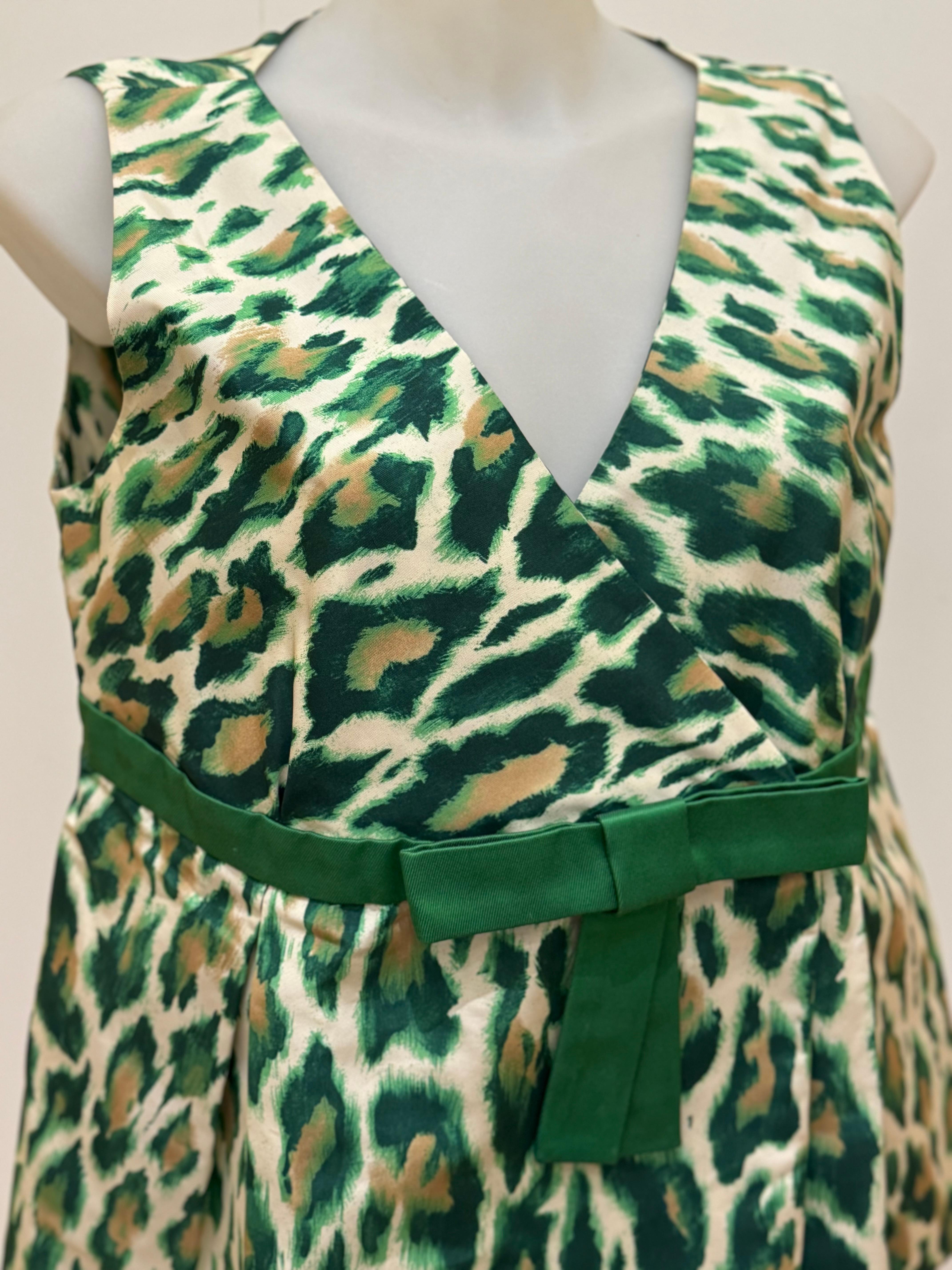 Black Dior Cruise 2008 by John Galliano cheetah print green silk top For Sale