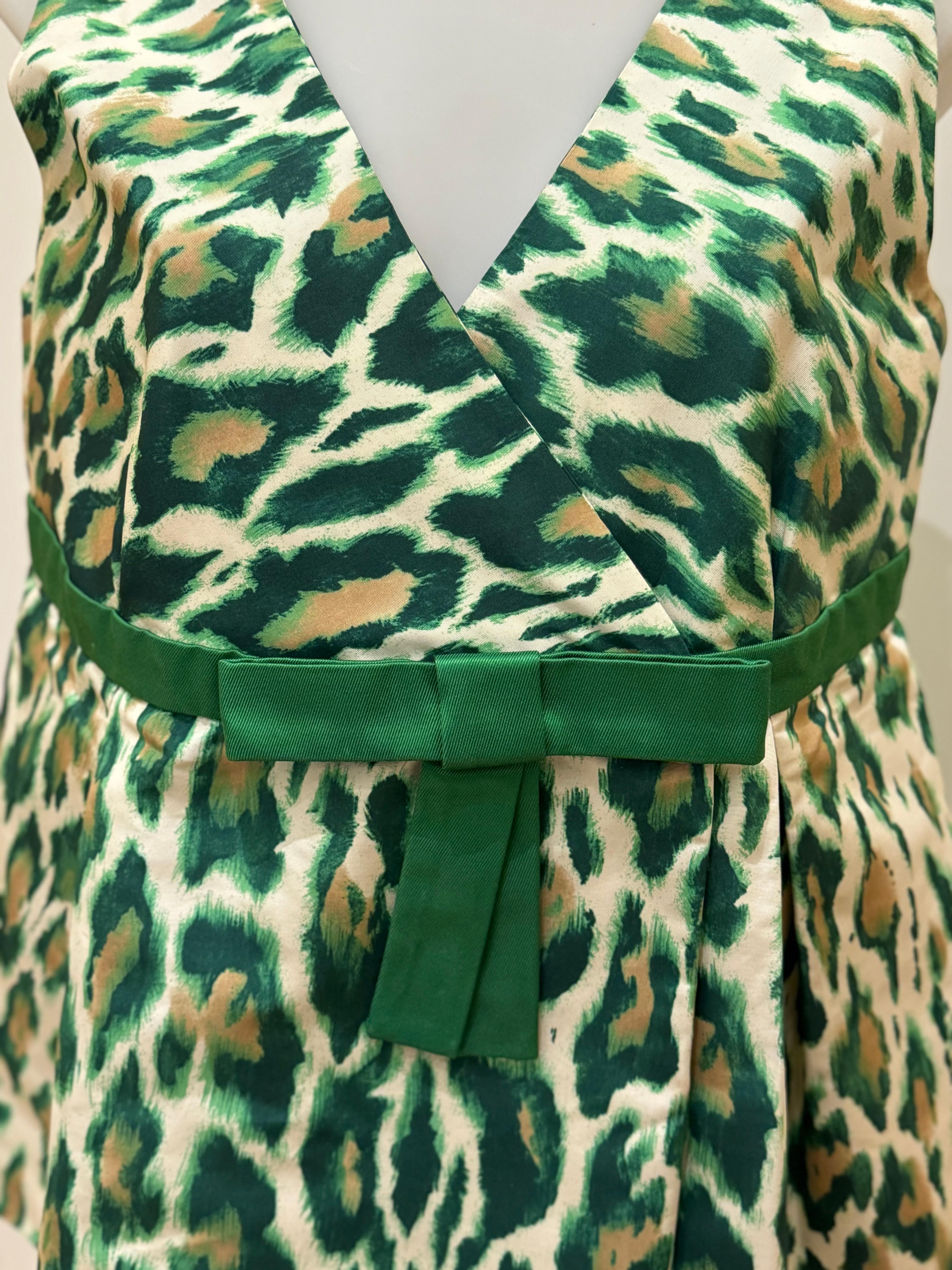 Dior Cruise 2008 by John Galliano cheetah print green silk top In Excellent Condition For Sale In PARIS, FR