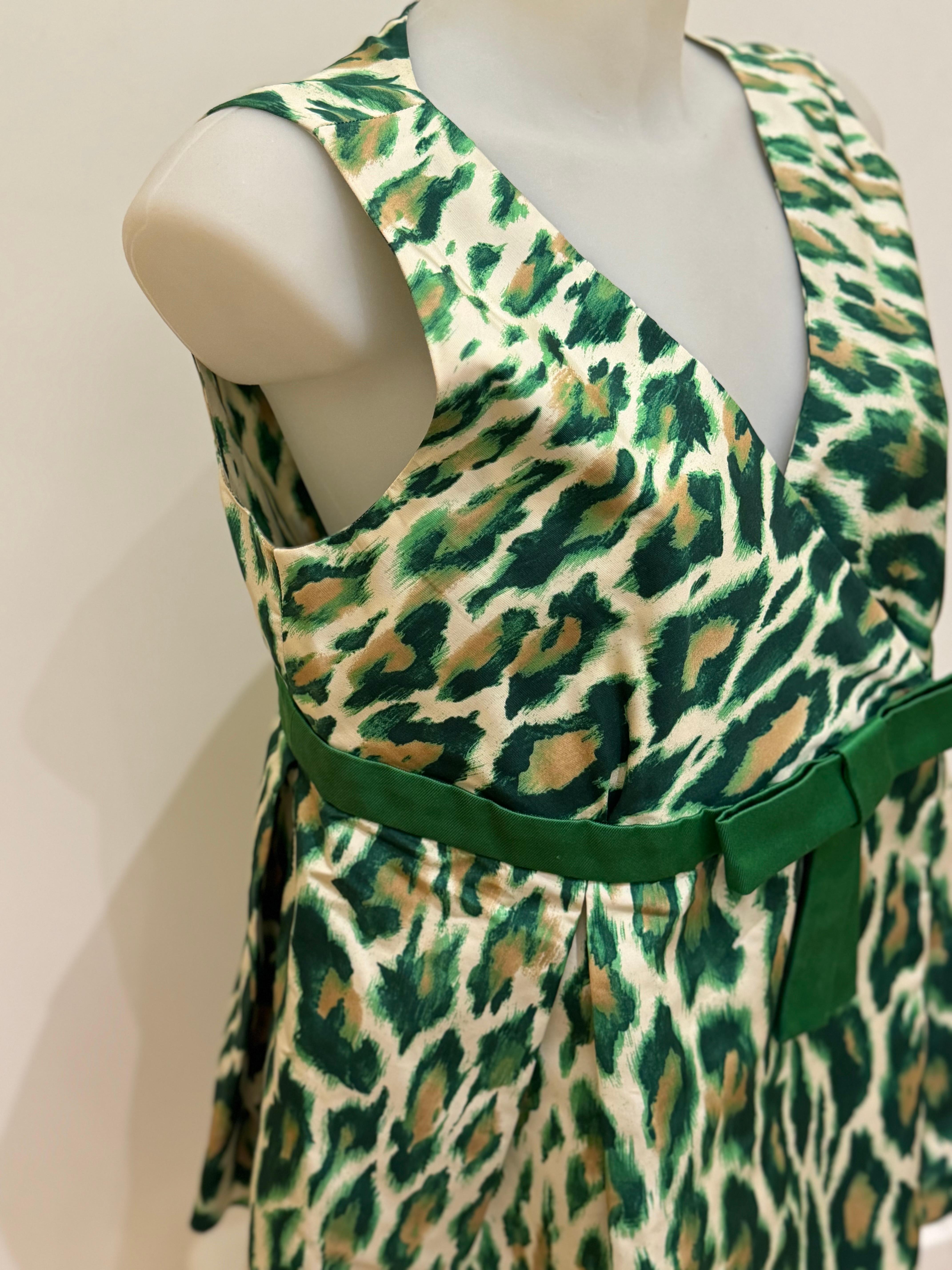 Dior Cruise 2008 by John Galliano cheetah print green silk top For Sale 1