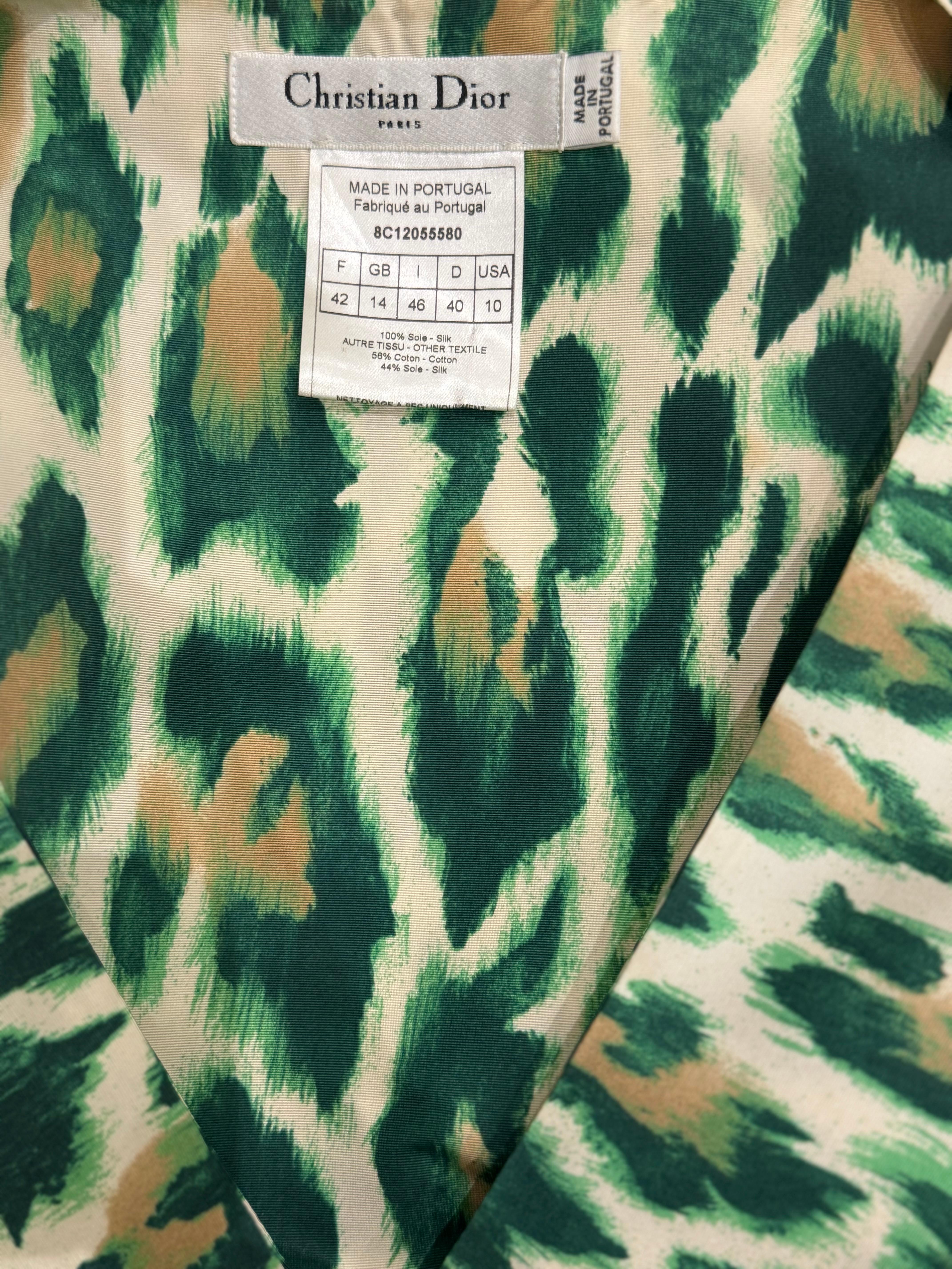 Dior Cruise 2008 by John Galliano cheetah print green silk top For Sale 2