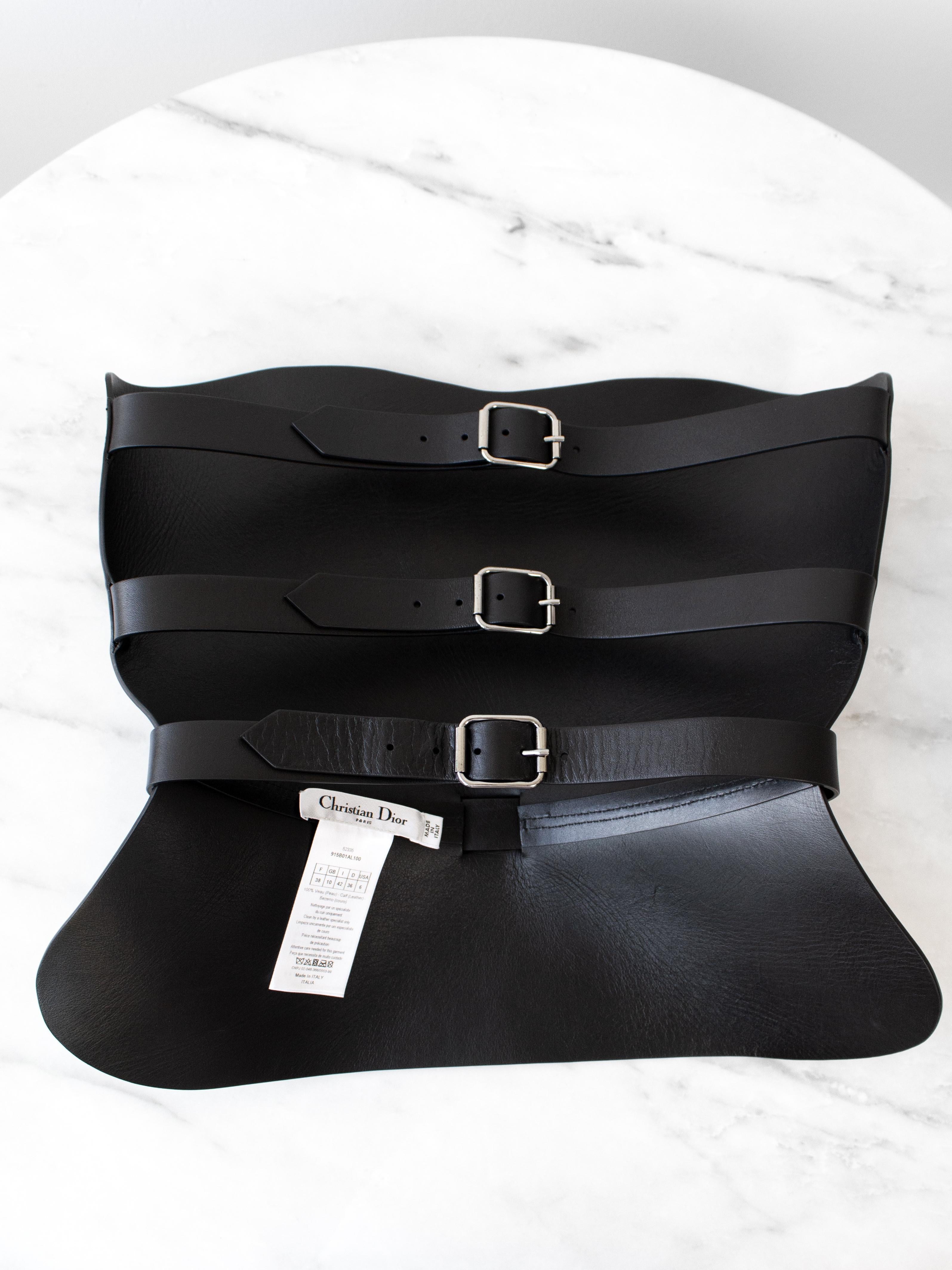 Dior Cruise 2019 Black Calfskin Leather Buckle Bustier Corset Top 6