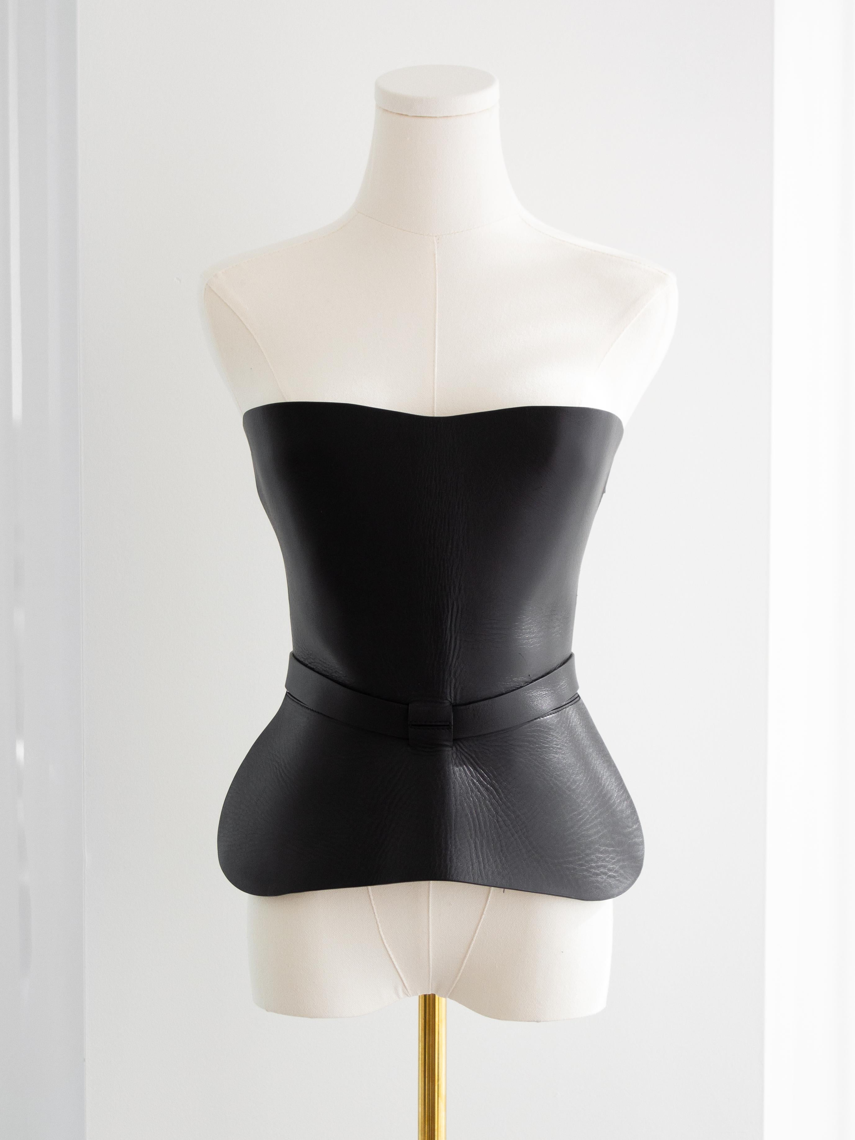 Women's Dior Cruise 2019 Black Calfskin Leather Buckle Bustier Corset Top
