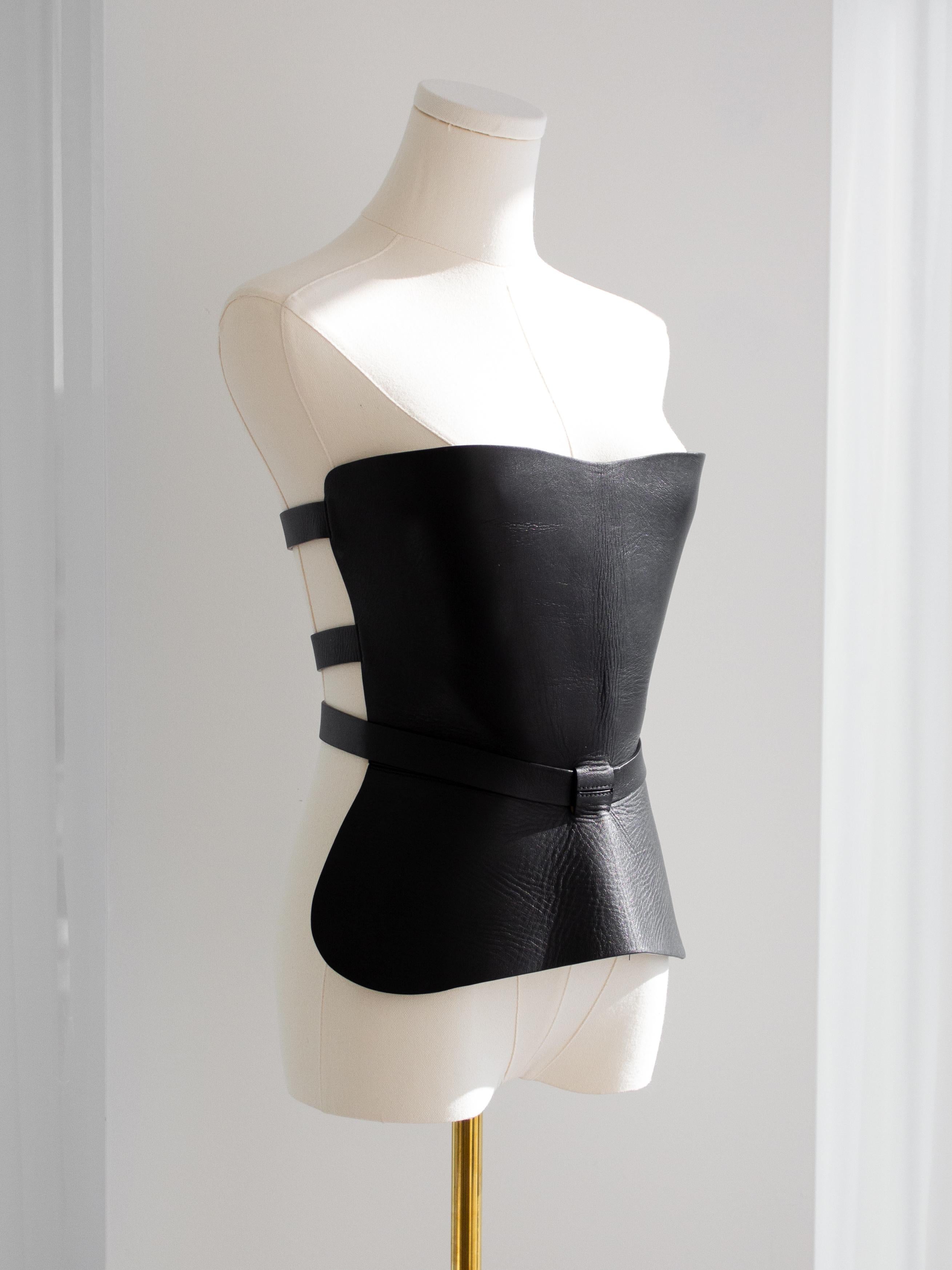 Dior Cruise 2019 Black Calfskin Leather Buckle Bustier Corset Top 3