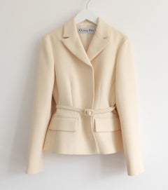 Dior Cruise 2022 Cream Wool Silk Belted Bar Jacket FR38
