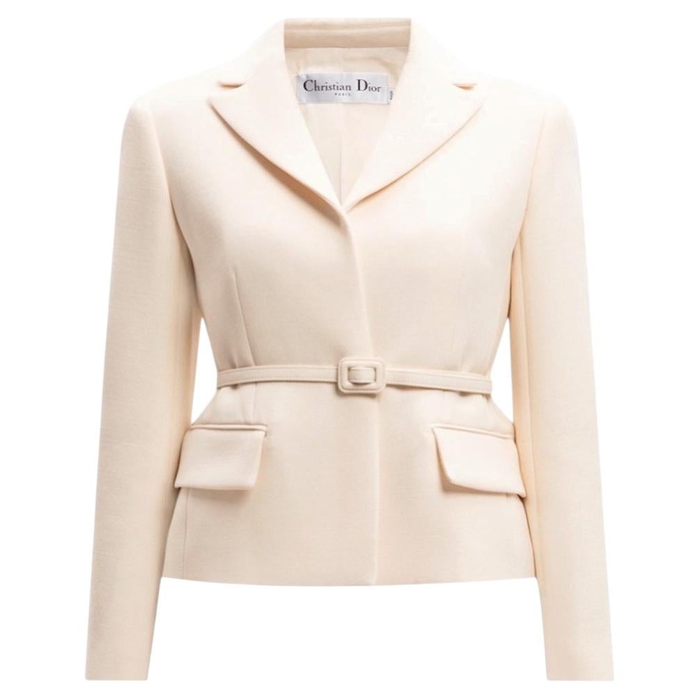 Dior Cruise 2022 Cream Wool Silk Belted Bar Jacket FR38 For Sale