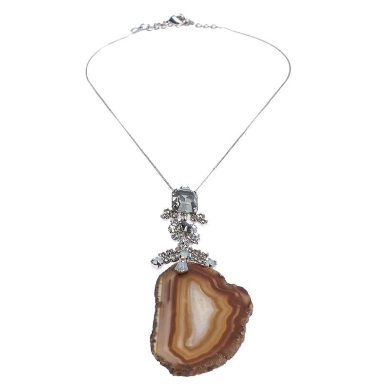Contemporary Dior Crystal Agate Silver Tone Long Pendant Necklace