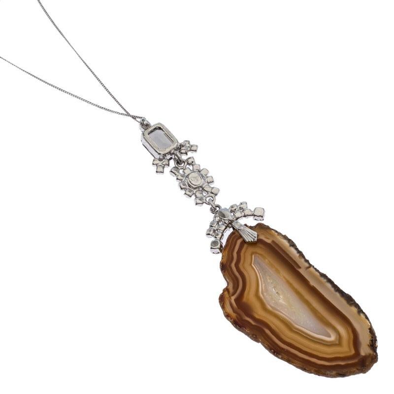 Uncut Dior Crystal Agate Silver Tone Long Pendant Necklace