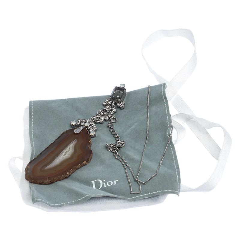 Women's Dior Crystal Agate Silver Tone Long Pendant Necklace