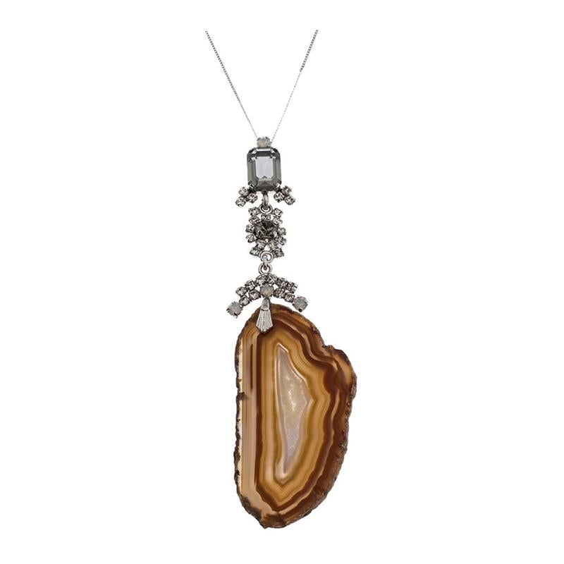 Dior Crystal Agate Silver Tone Long Pendant Necklace