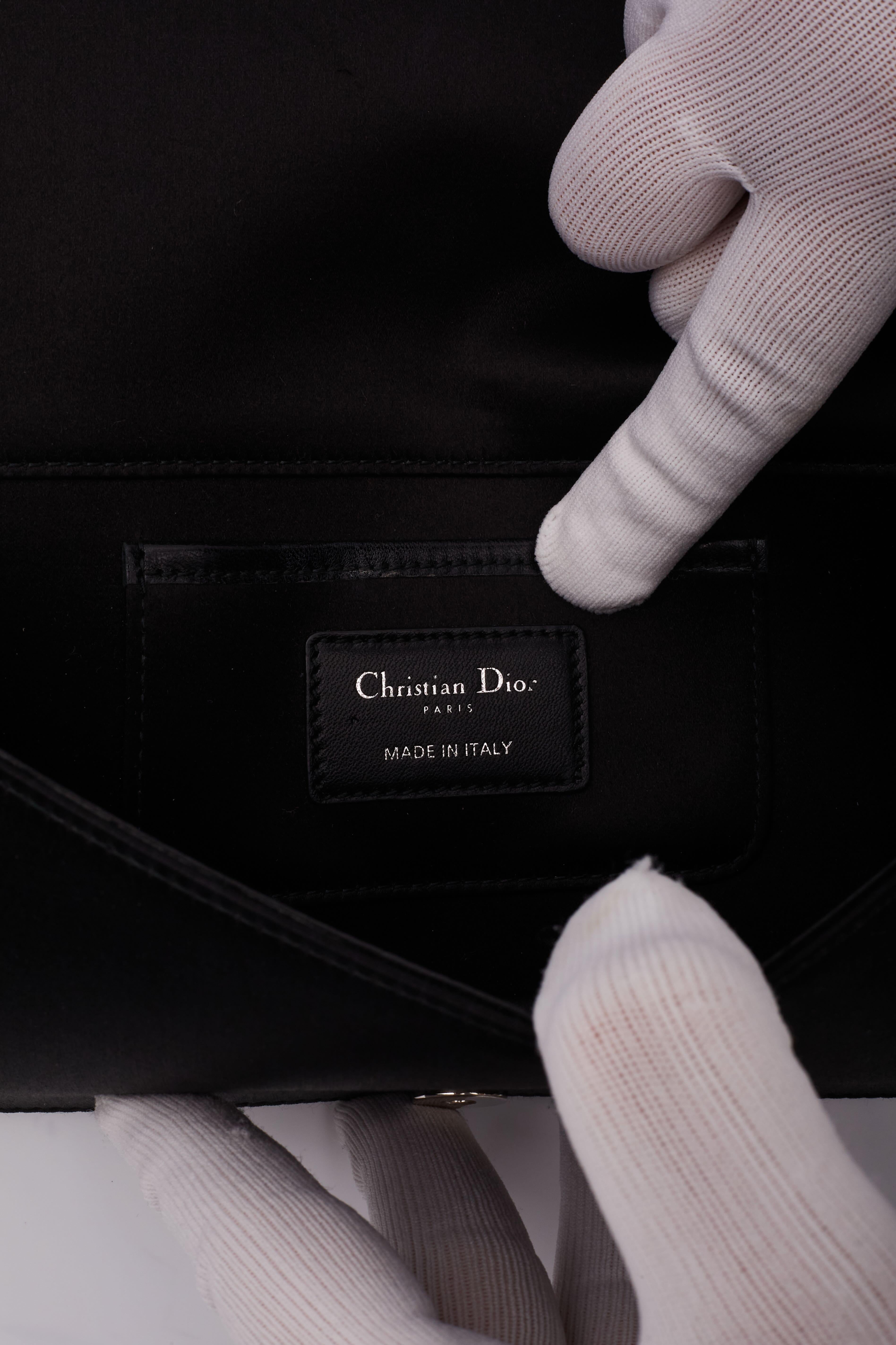 Dior Crystal Cannage Black Satin Shoulder & Clutch Bag For Sale 6