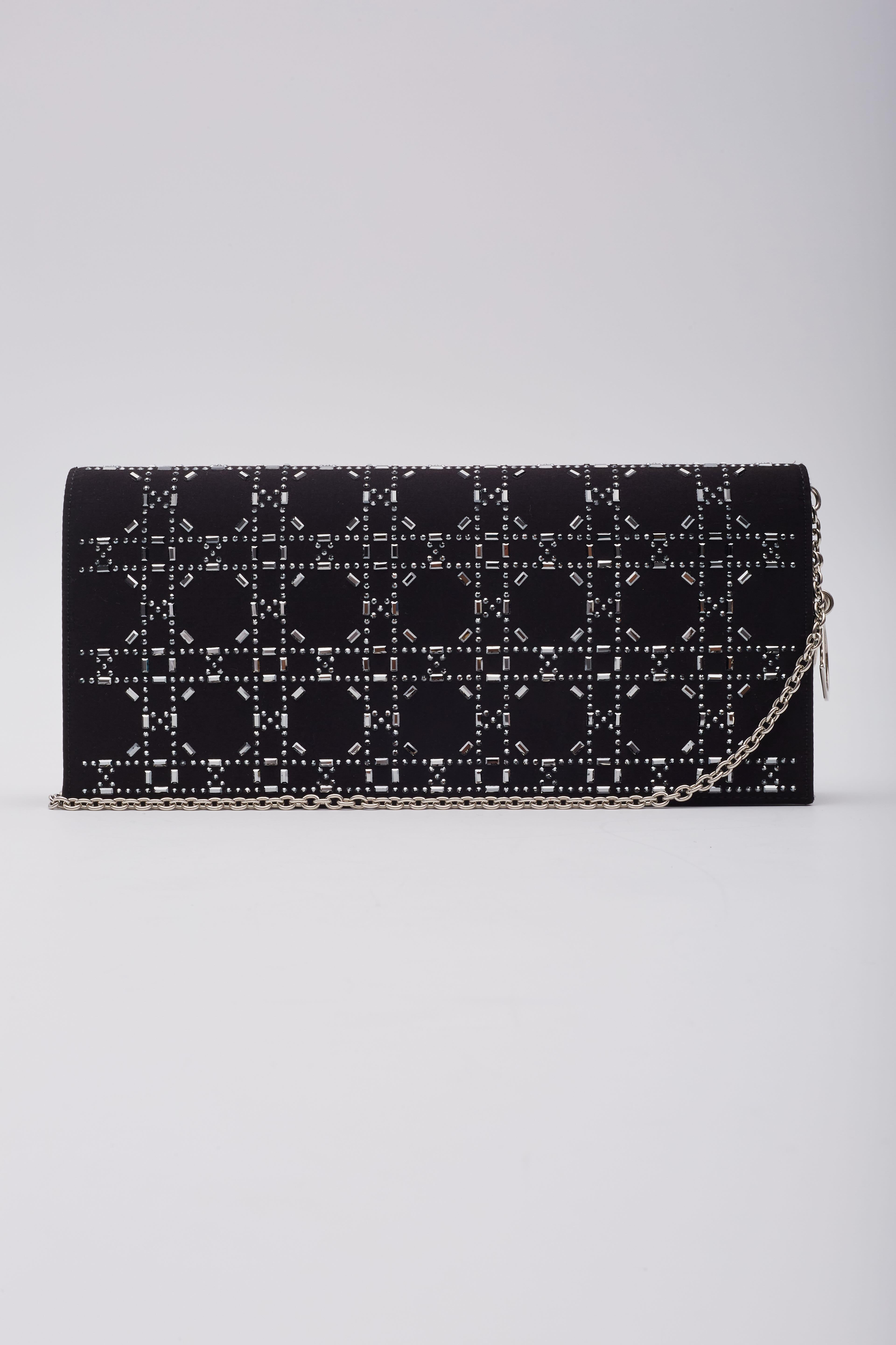 Women's Dior Crystal Cannage Black Satin Shoulder & Clutch Bag For Sale
