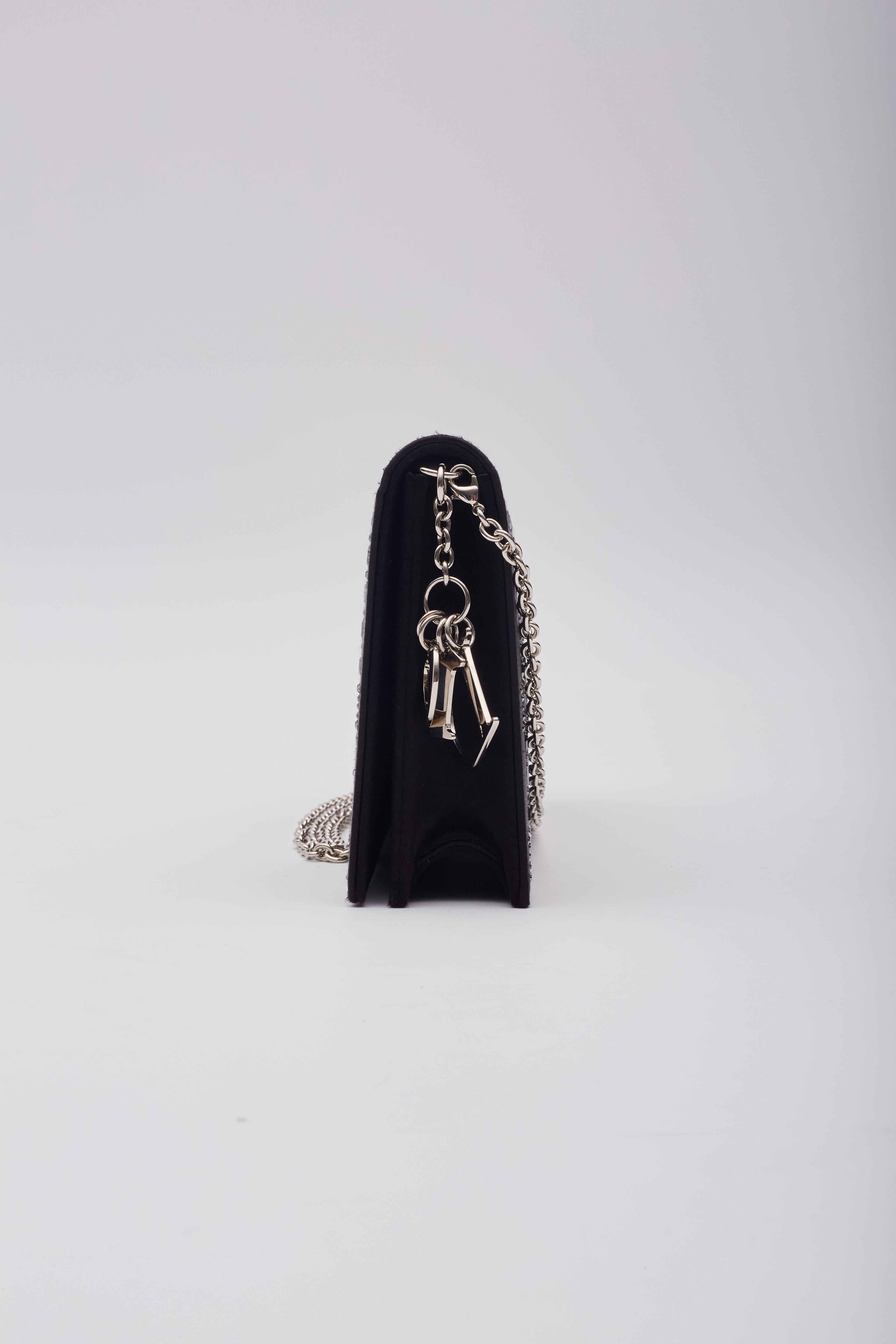 Dior Crystal Cannage Black Satin Shoulder & Clutch Bag For Sale 1