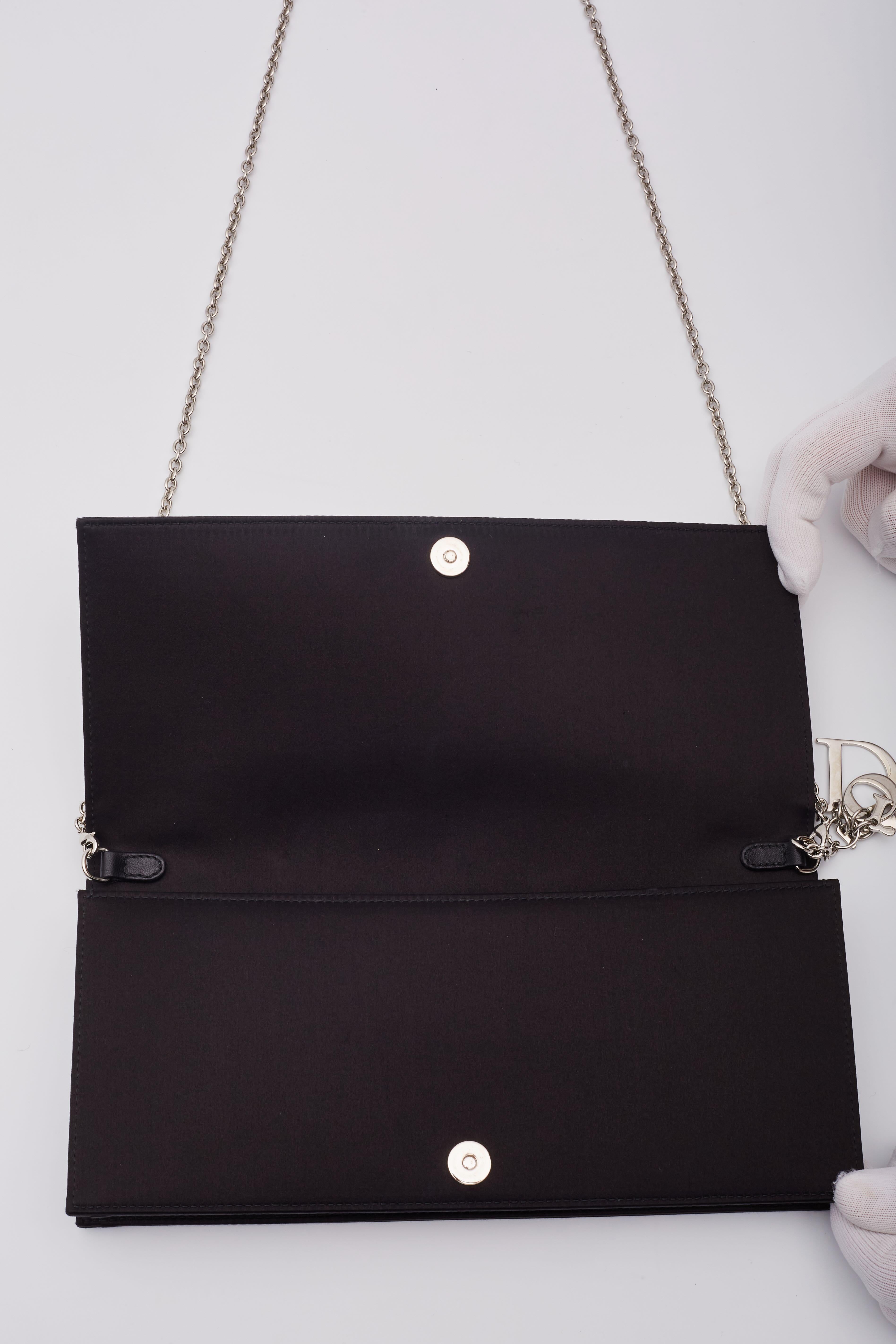 Dior Crystal Cannage Black Satin Shoulder & Clutch Bag For Sale 4