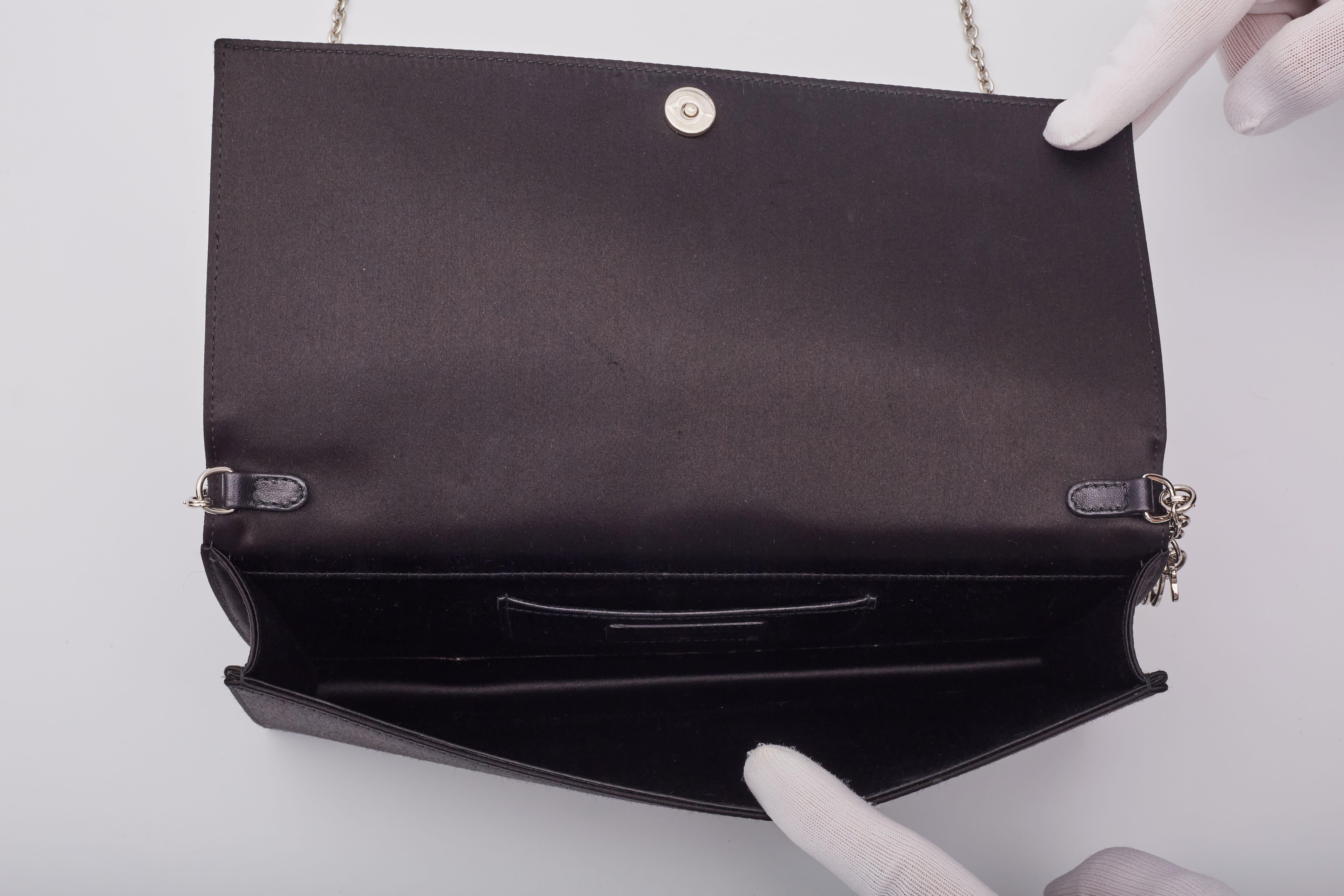 Dior Crystal Cannage Black Satin Shoulder & Clutch Bag For Sale 5
