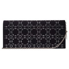 Dior Crystal Cannage Black Satin Shoulder & Clutch Bag