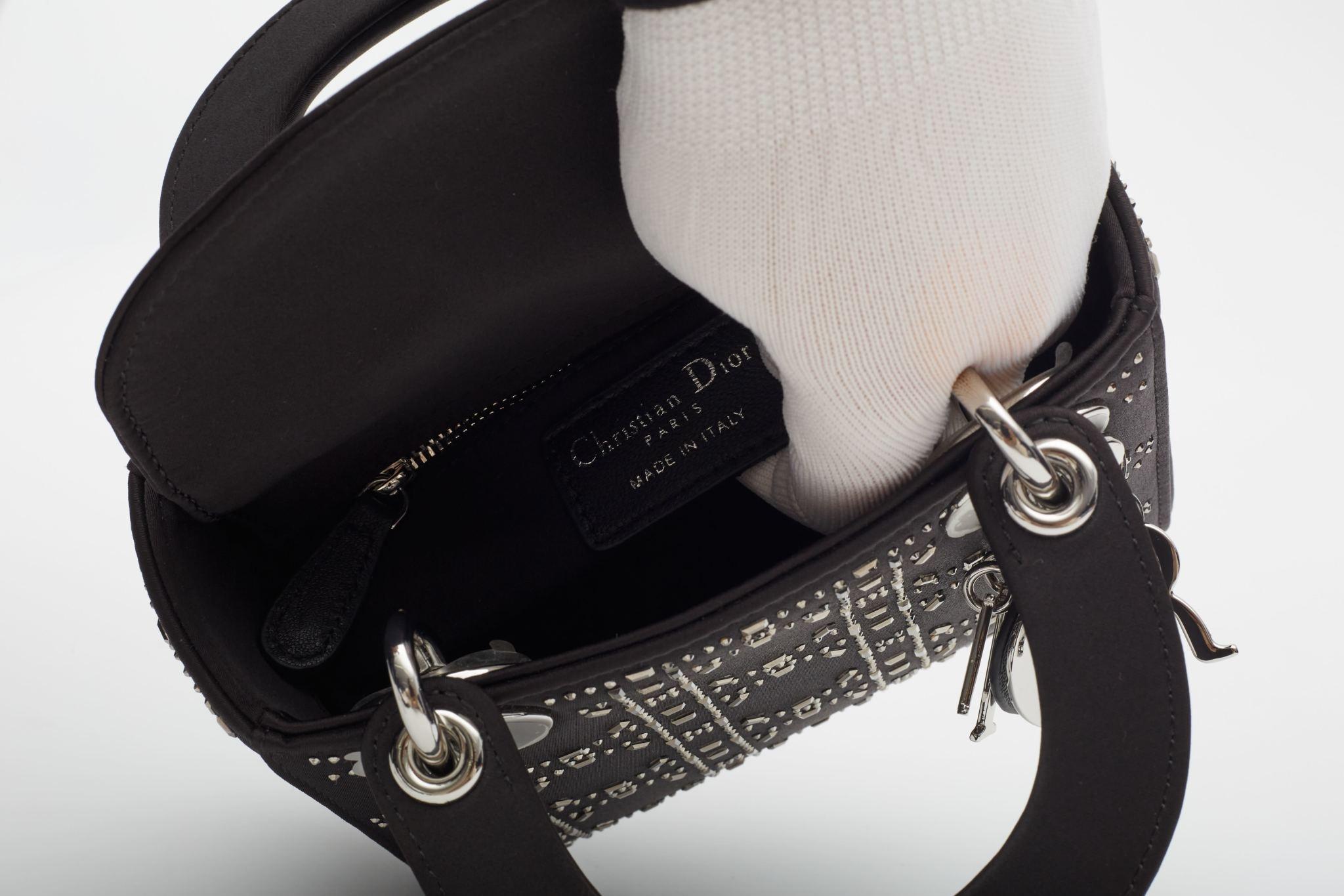 Mini Lady Dior Crystal Cannage Crystals Satin Black 5