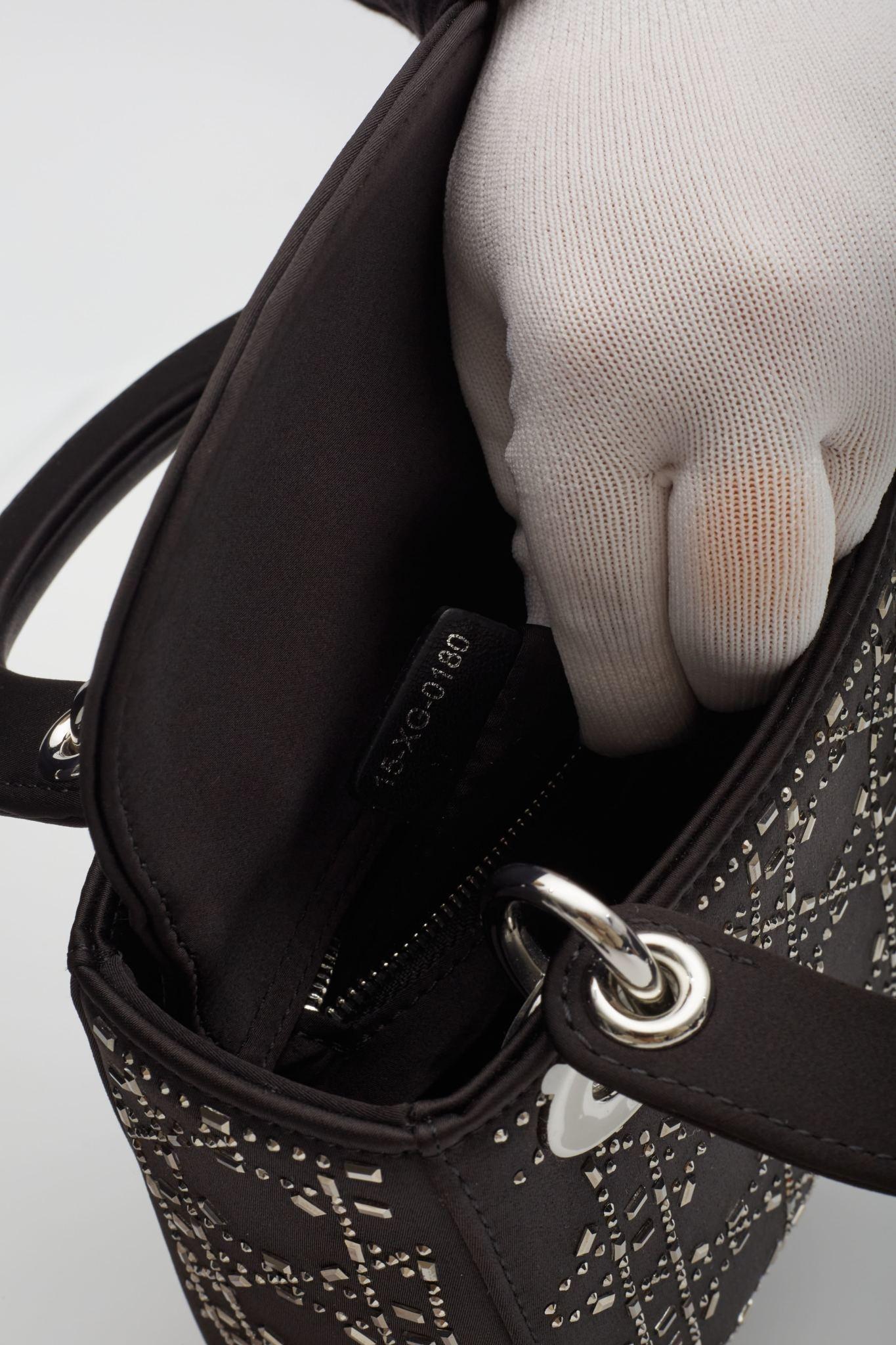 Mini Lady Dior Crystal Cannage Crystals Satin Black 6