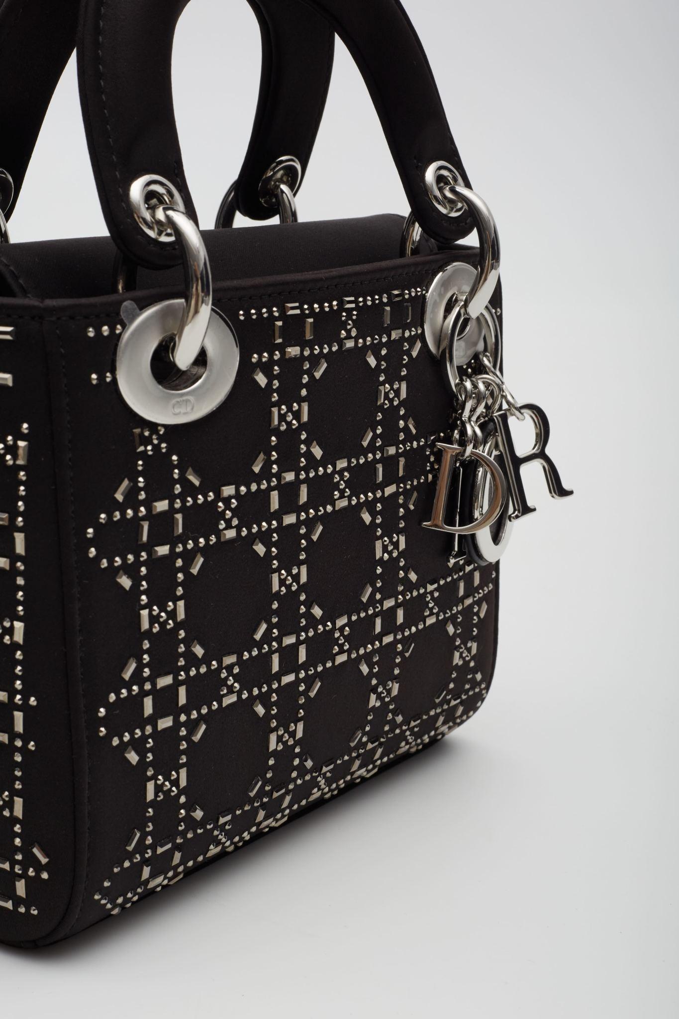  Mini Lady Dior Crystal Cannage Crystals Satin Black Pour femmes 