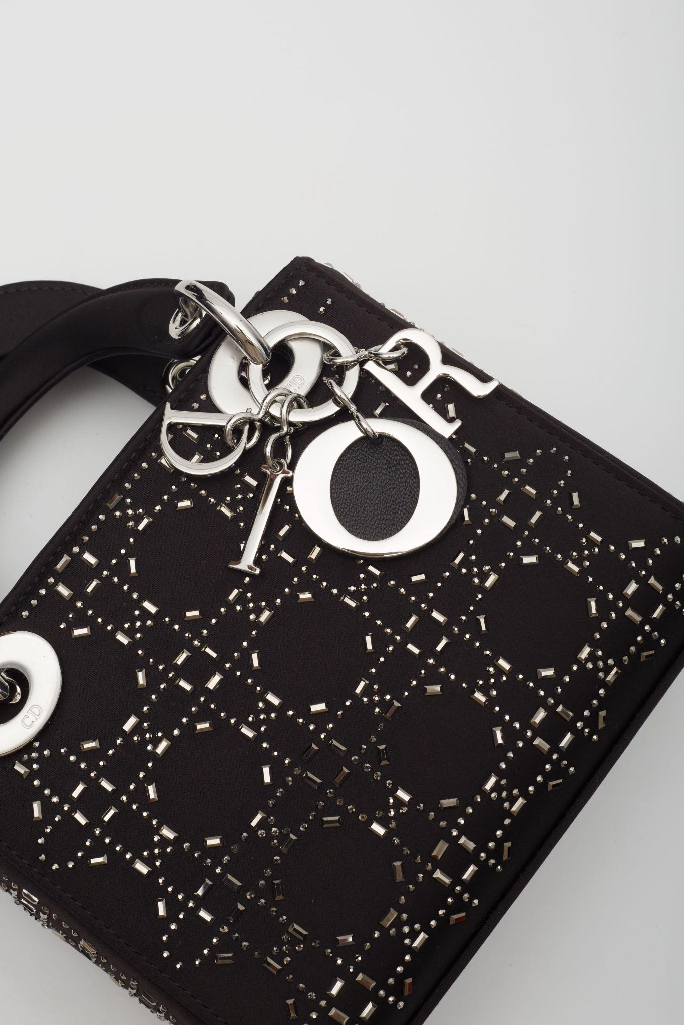 Mini Lady Dior Crystal Cannage Crystals Satin Black 1