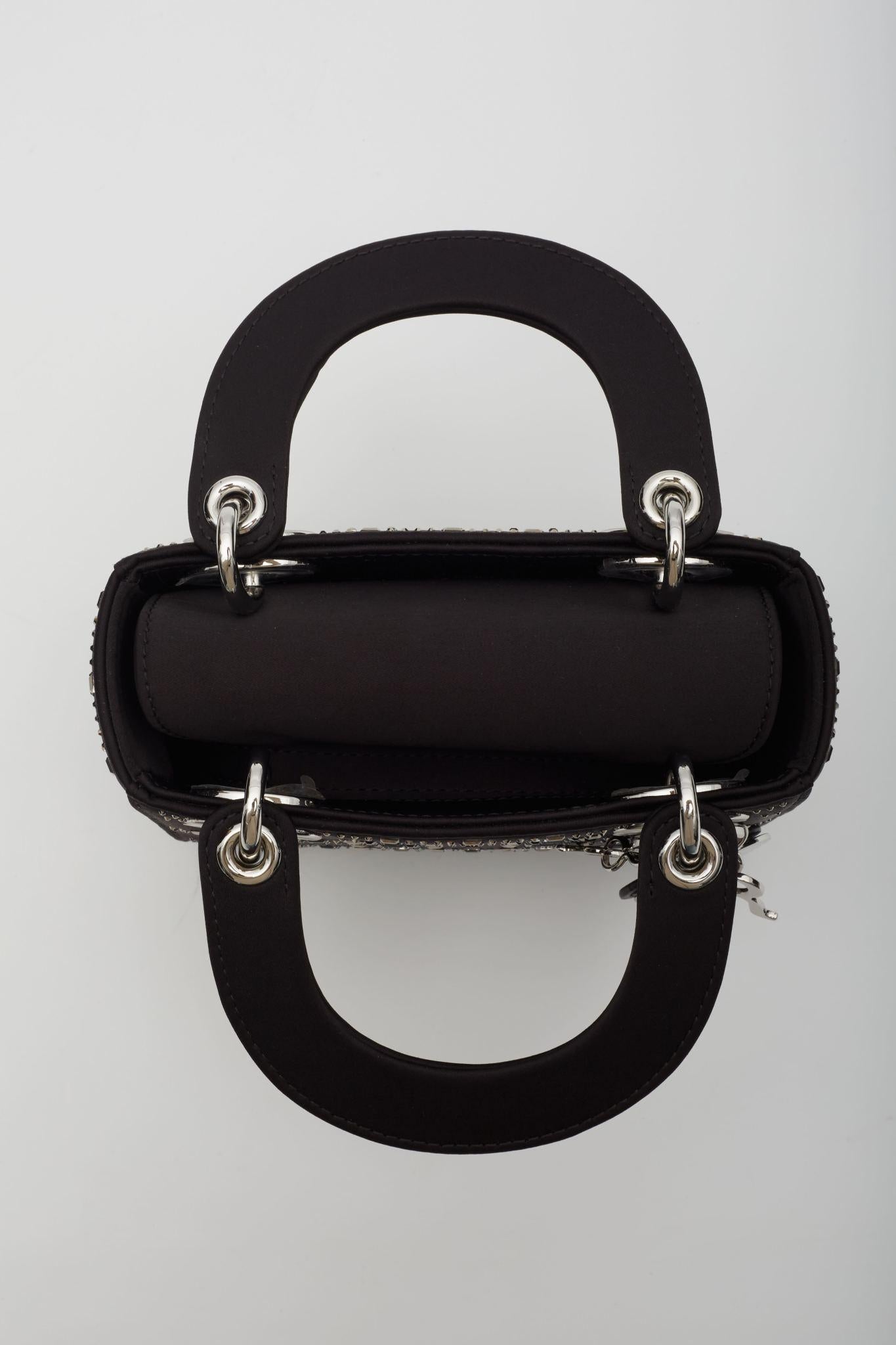 Mini Lady Dior Crystal Cannage Crystals Satin Black 3