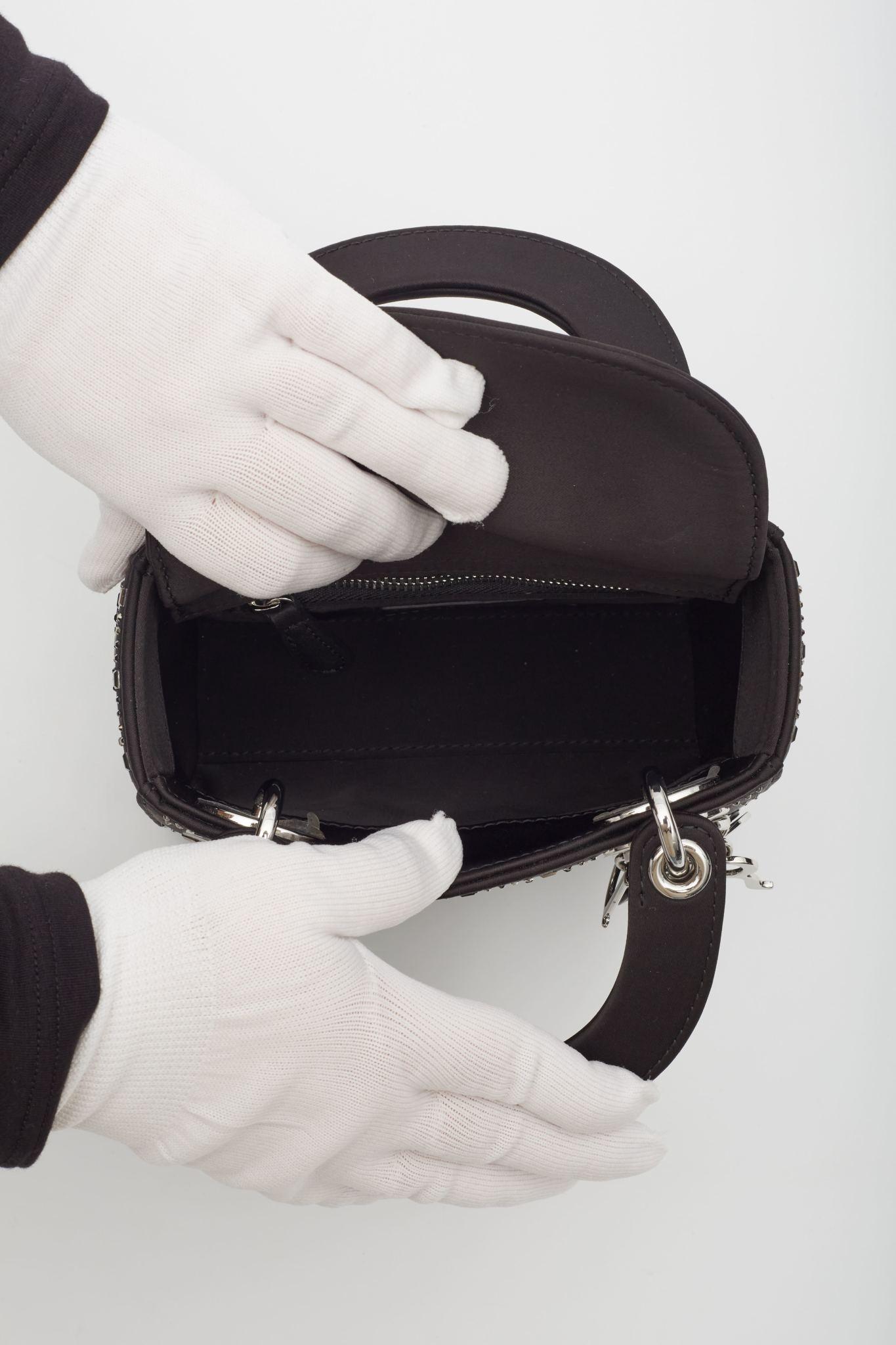 Mini Lady Dior Crystal Cannage Crystals Satin Black 4