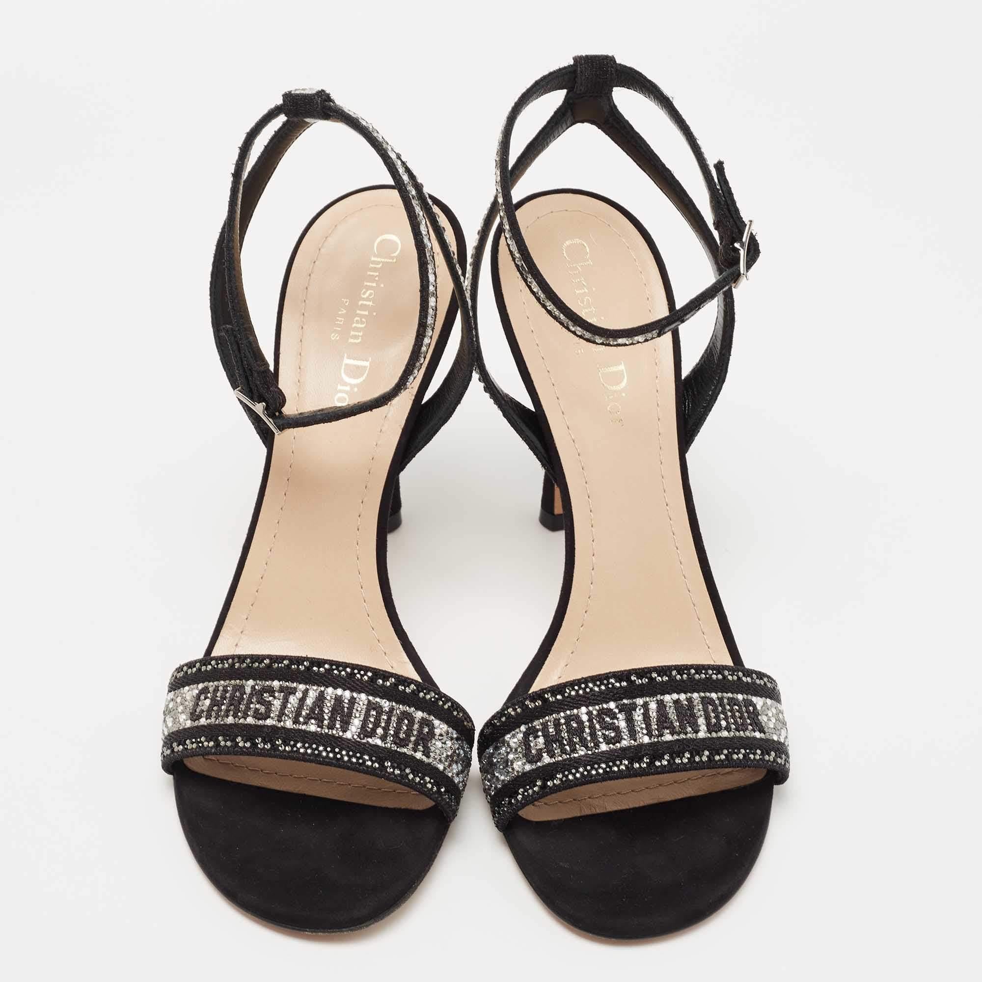Women's Dior Crystal Embellished Embroidered Canvas Dway Ankle Strap Sandals