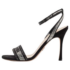 Dior Crystal Embellished Embroidered Canvas Dway Ankle Strap Sandals