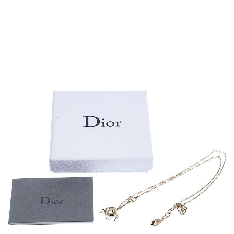 Contemporary Dior Crystal Faux Pearl Lady Bug Gold Tone Pendant Necklace