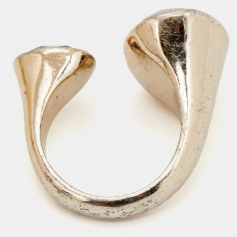 Dior Crystal Gold Tone Open Ring Size 50.5 In Fair Condition For Sale In Dubai, Al Qouz 2