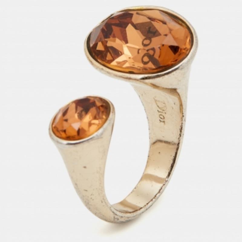 Dior Crystal Gold Tone Open Ring Size 50.5 For Sale 1