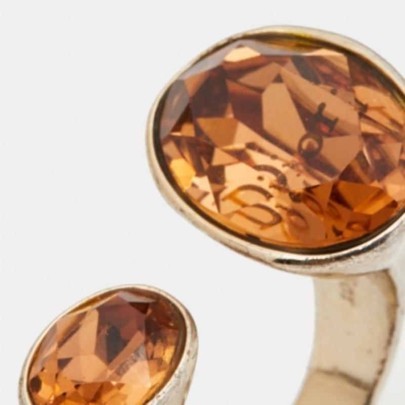 Dior Crystal Gold Tone Open Ring Size 50.5 For Sale 2