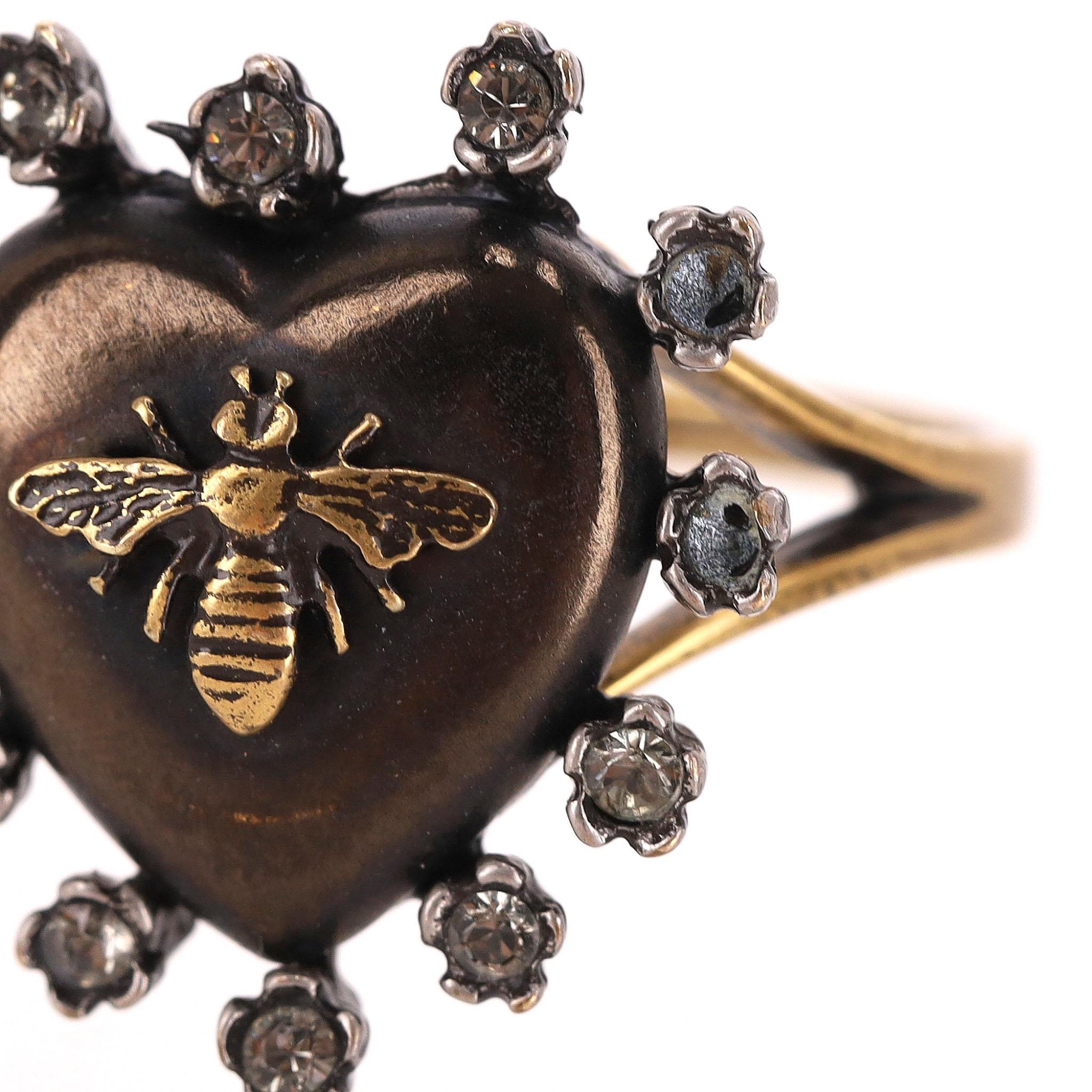 Dior Crystal Heart-Shaped Bee Ring For Sale 3