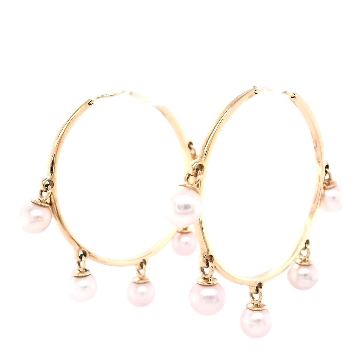 Dior Cultured Pearl 18ct Rose Gold Hoop Earrings In Good Condition For Sale In Addlestone, GB