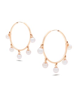 Dior Cultured Pearl 18ct Rose Gold Hoop Earrings