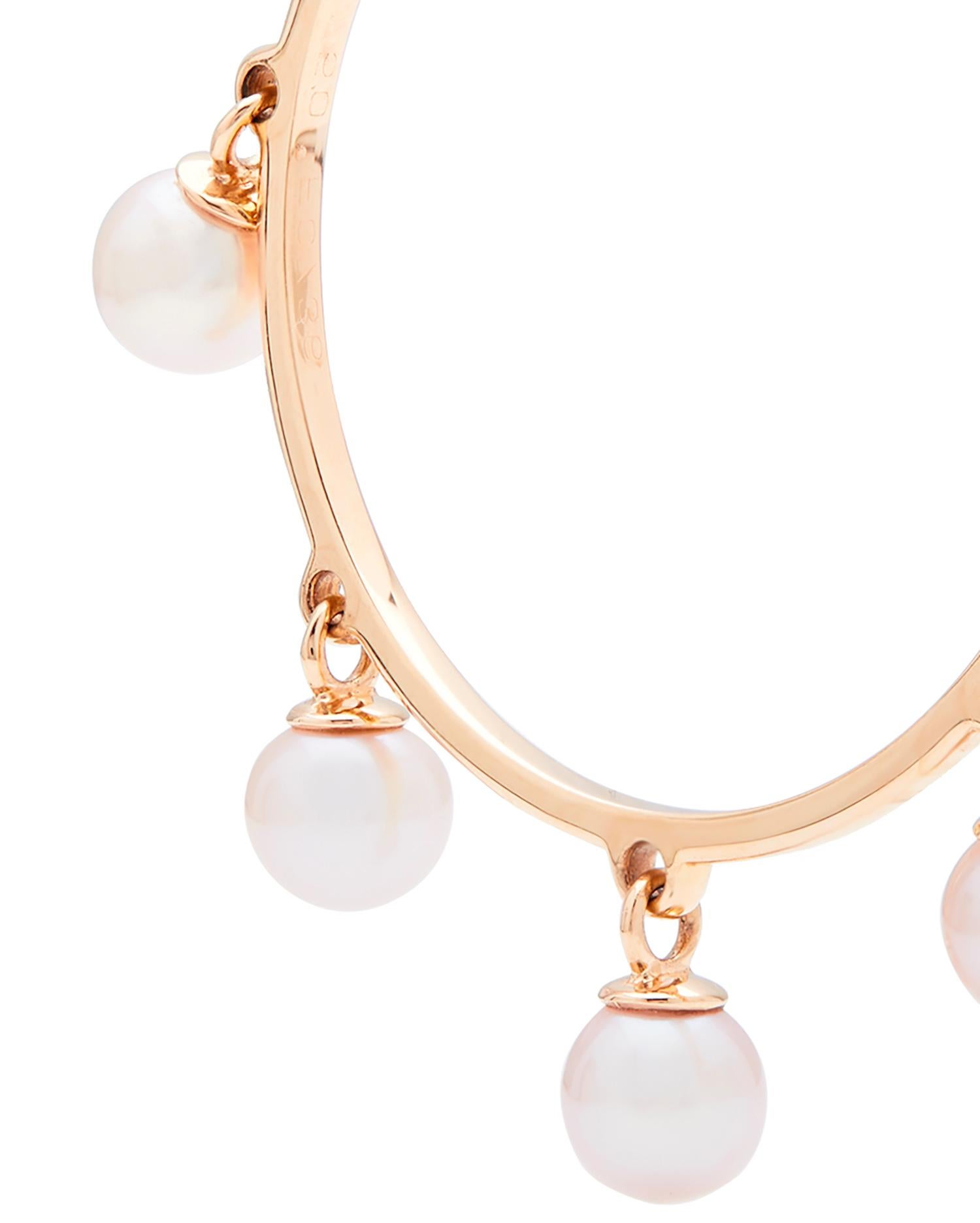 Contemporary Dior Cultured Pearl 18ct Rose Gold Hoop Earrings For Sale