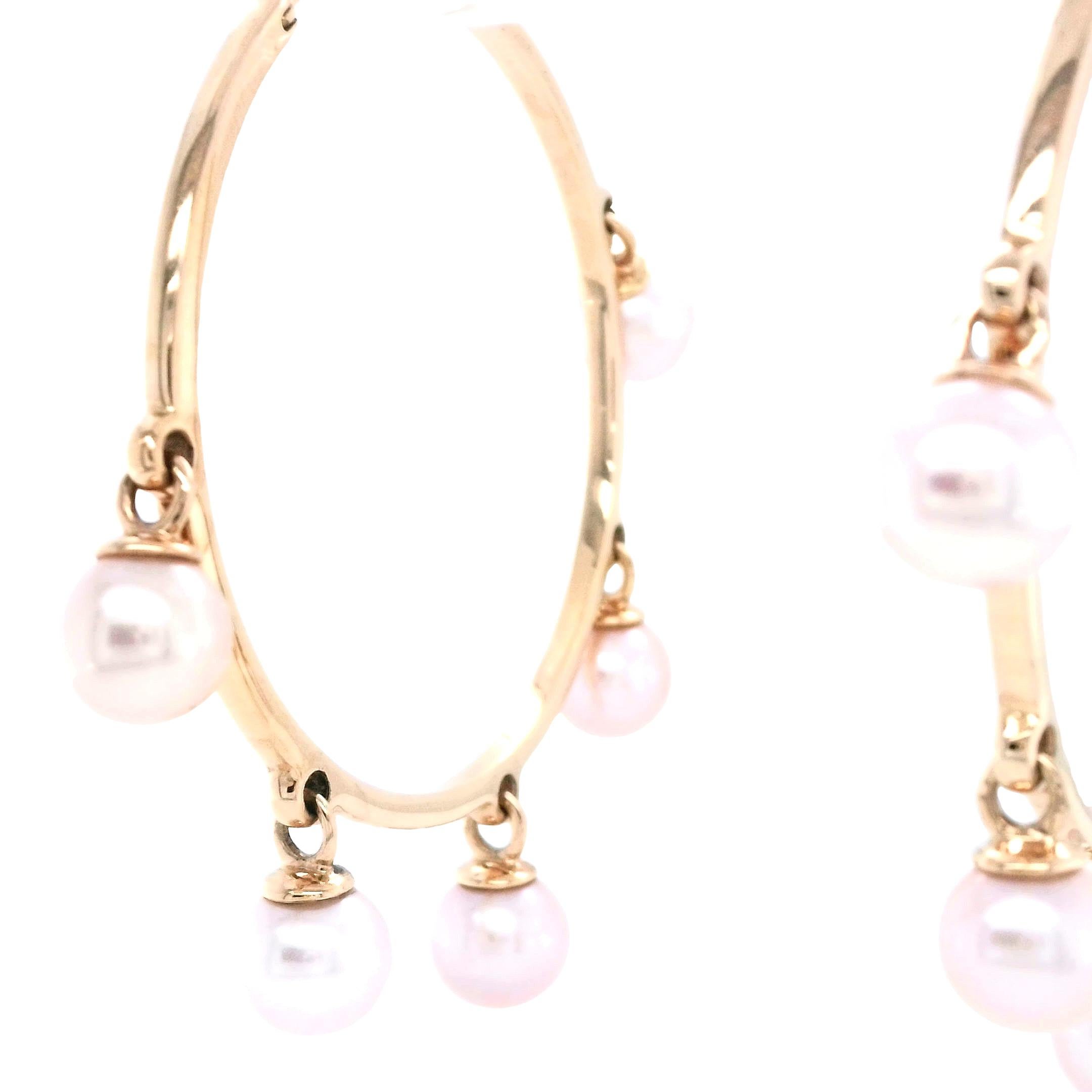 Bead Dior Cultured Pearl 18ct Rose Gold Hoop Earrings For Sale