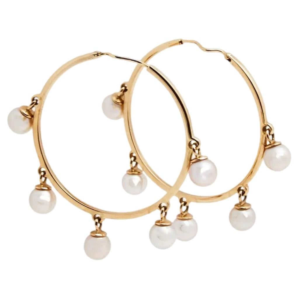 Dior Cultured Pearl 18ct Rose Gold Hoop Earrings For Sale