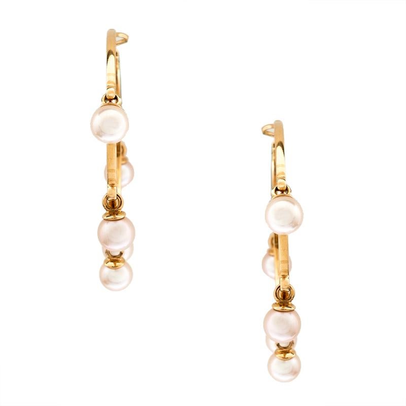 Contemporary Dior Cultured Pearl 18k Rose Gold Hoop Earrings