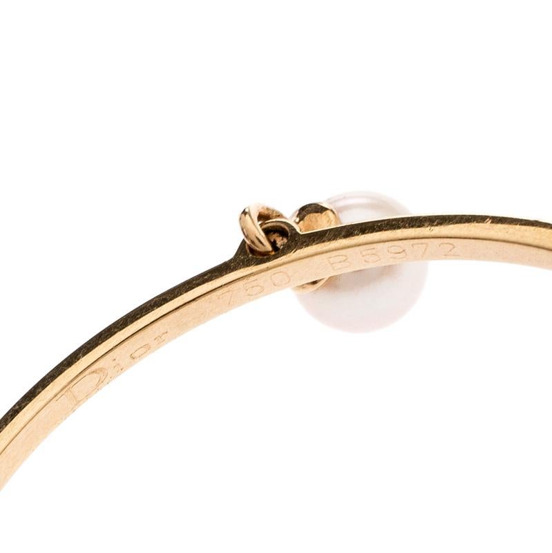 Women's Dior Cultured Pearl 18k Rose Gold Hoop Earrings