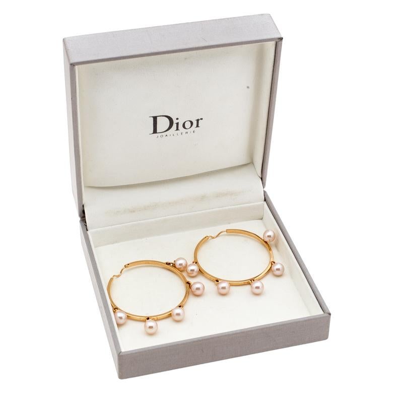 Dior Cultured Pearl 18k Rose Gold Hoop Earrings 1