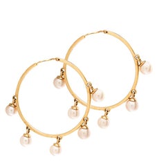 Dior Cultured Pearl 18k Rose Gold Hoop Earrings