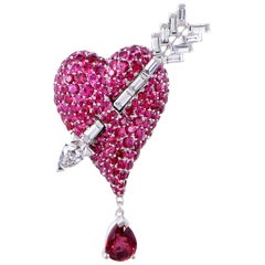 Dior Cupidon Diamonds, Rubies and Red Spinel White Gold Arrow and Heart Brooch