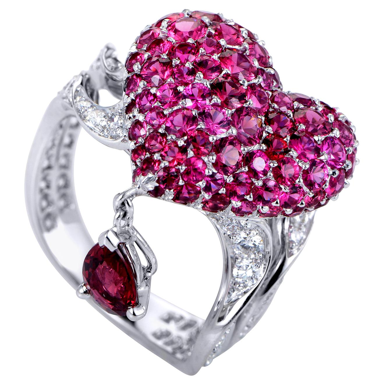 Dior Cupidon Diamonds, Rubies and Red Spinel White Gold Arrow and Heart Ring