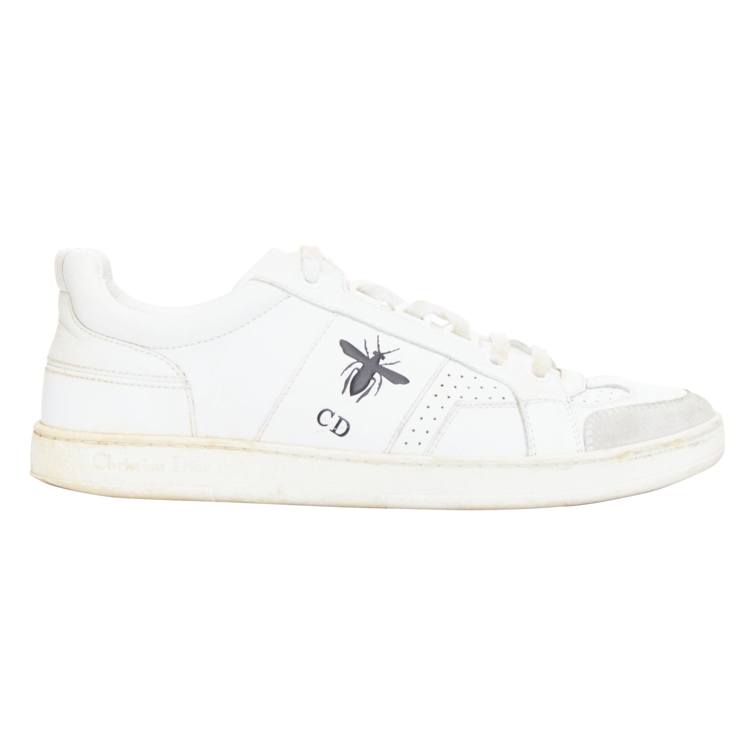 DIOR D Bee white leather CD logo grey suede trim sneakers EU36.5