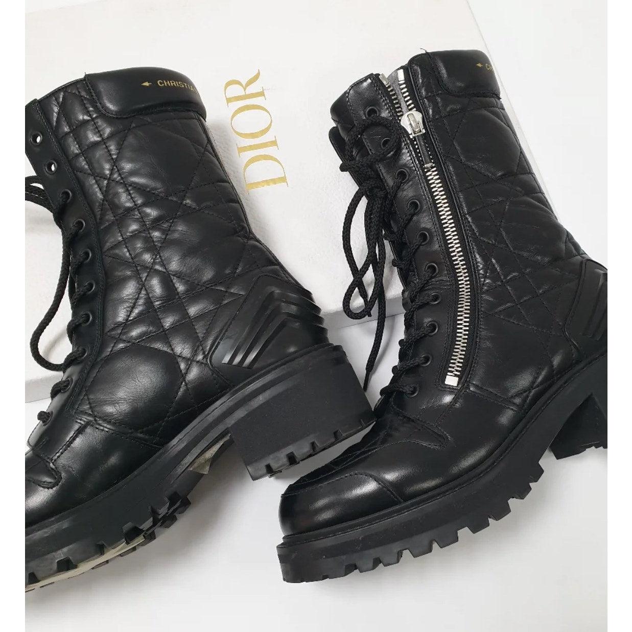 DIOR D-LEADER Cannage gesteppte Leder Kampfstiefel - 39 (Schwarz) im Angebot