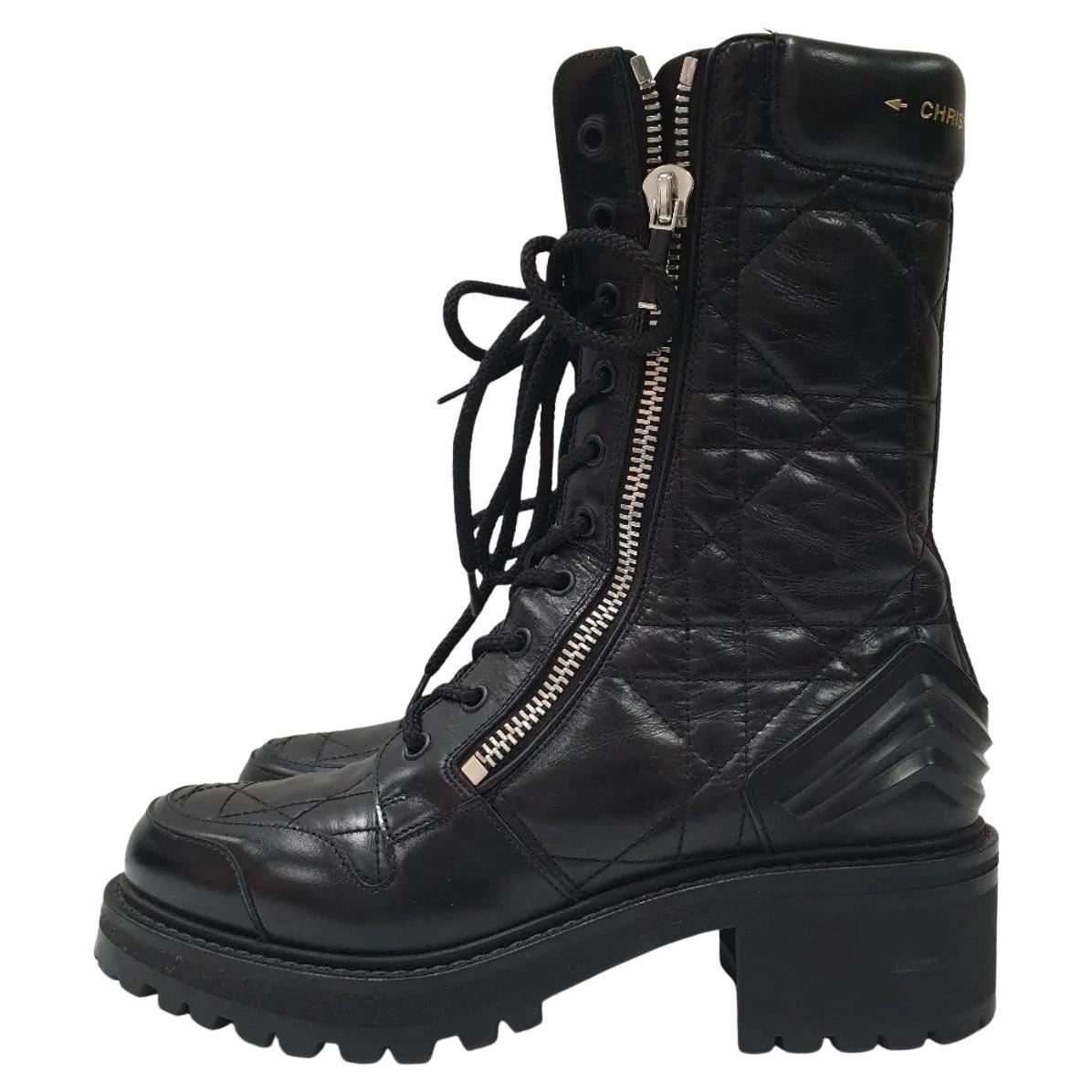 DIOR D-LEADER Cannage Quilted Leather Combat Boots - 39