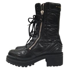 DIOR D-LEADER Cannage Quilted Leather Combat Boots - 39