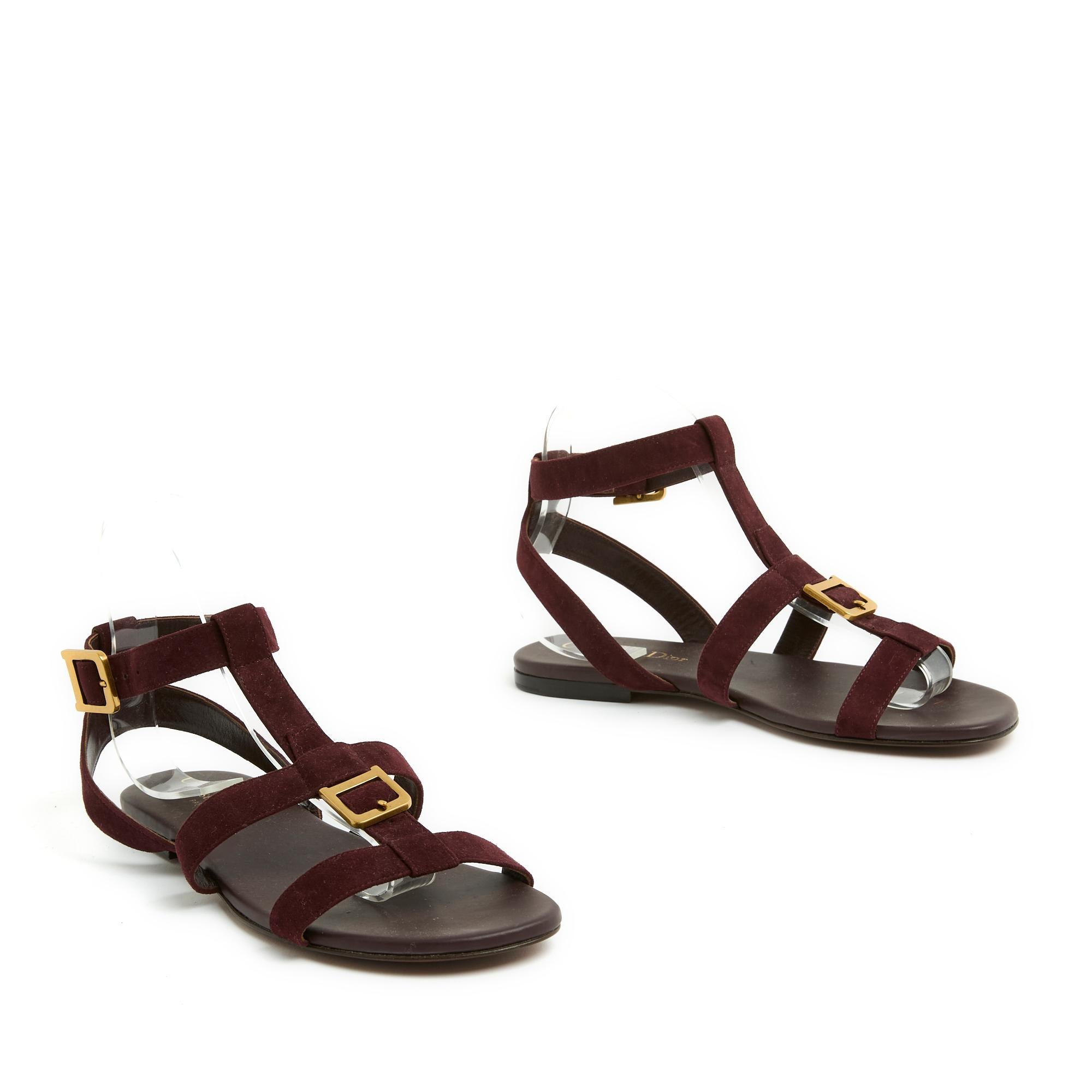 Dior D Sandales EU38 Amarante Suede D Sandals Flats US7.5 New In New Condition In PARIS, FR