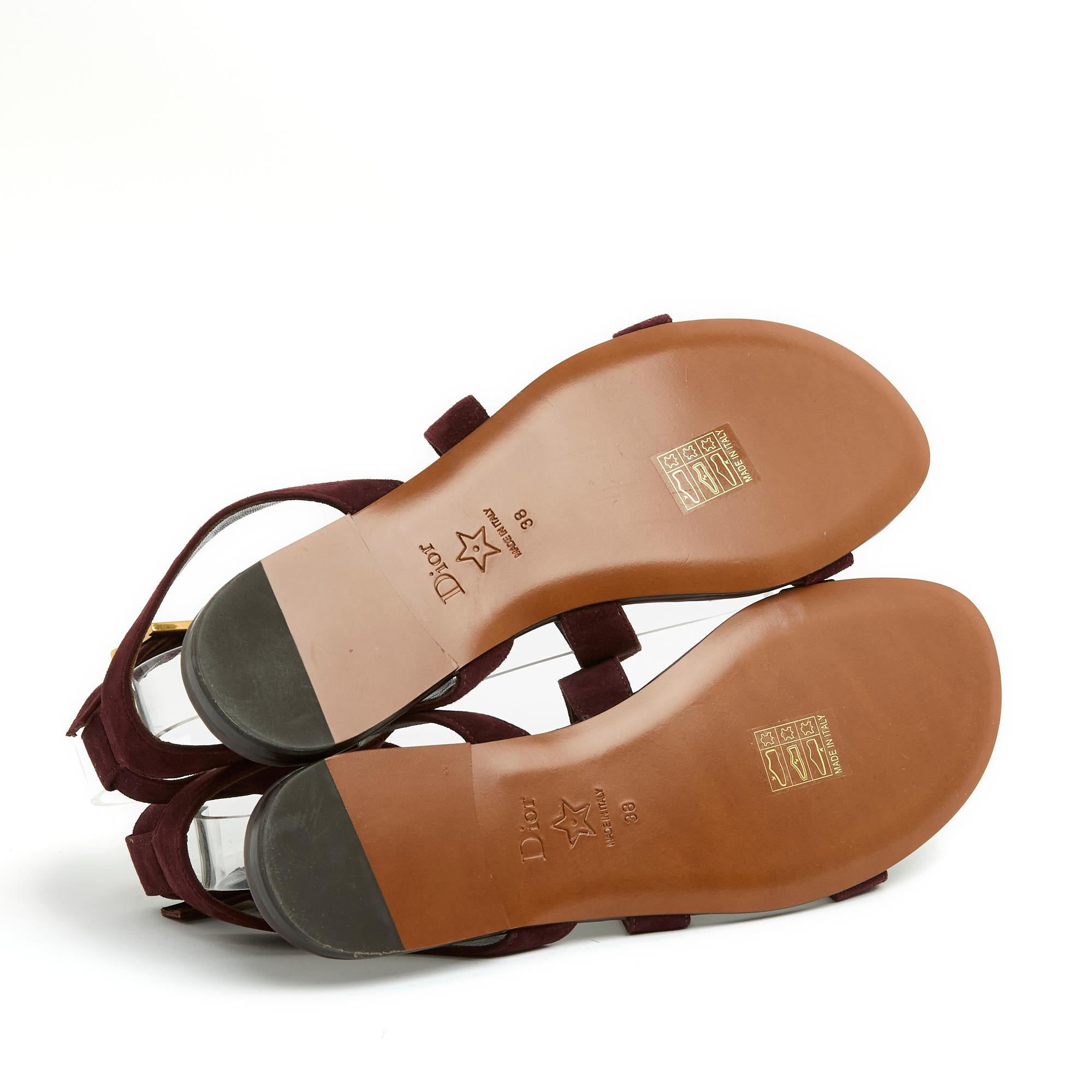 Dior D Sandales EU38 Amarante Suede D Sandals Flats US7.5 New 1